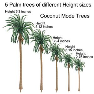 Model Trees Hobby Train Scenery Set Artificial Miniature Palm Coconut Weeping Willow Pine Décor Toy Kit with Green Leaves and Base DIY for Moss Landscape Tunnels Buildings Decoration AnyBack 18