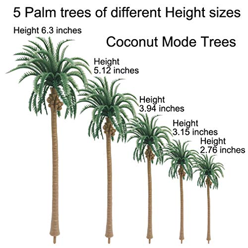 Model Trees Hobby Train Scenery Set Artificial Miniature Palm Coconut Weeping Willow Pine Décor Toy Kit with Green Leaves and Base DIY for Moss Landscape Tunnels Buildings Decoration AnyBack 18