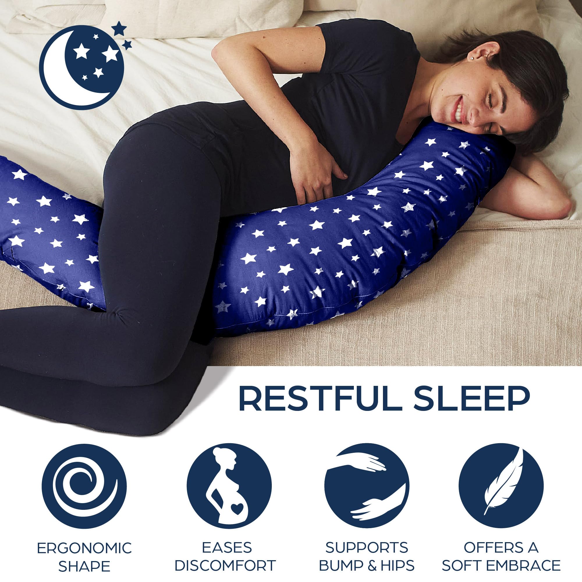 Niimo XXL Pregnancy Pillow & Baby Feeding Pillow - 2022 Double Platinum Winning Maternity Pillow, 100% Cotton Pregnancy Pillow Cover, Machine-Washable Pregnancy Body Pillow, Pregnancy Must Haves