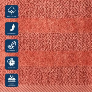 CANNON Shear Bliss Quick Dry 100% Cotton Bath Towels (30" L x 52" W), Slim Lightweight Design, Textured Dual Weave, Low Lint Absorbent (2 Pack, Coral)