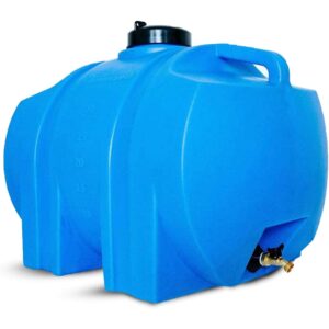 waterprepared 35 gallon utility water tank with large cap for easy filling, 3/4 inch brass spigot, 2 built in strapping points and 2 handles, blue