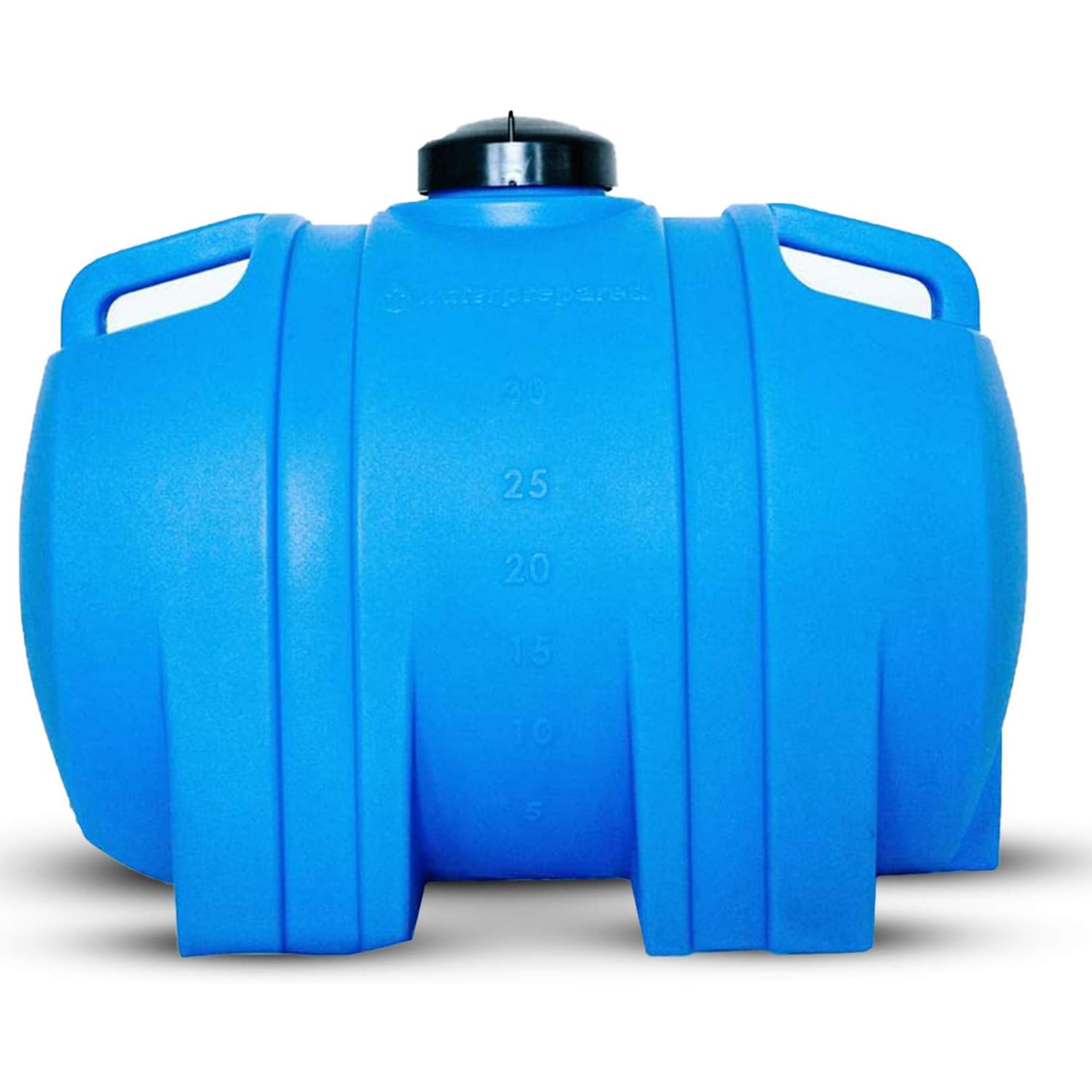 WaterPrepared 35 Gallon Utility Water Tank with Large Cap for Easy Filling, 3/4 Inch Brass Spigot, 2 Built in Strapping Points and 2 Handles, Blue