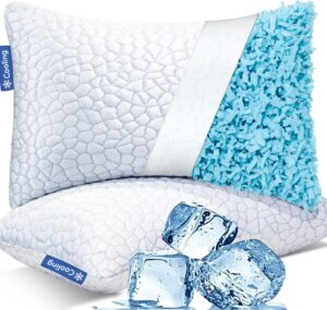 cooling bed pillows for sleeping, shredded memory foam king pillow 2 pack, gel pillows king size set of 2, support yet soft pillow for side, back sleepers adjustable pillow with removable cover