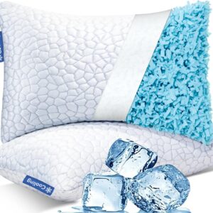 Cooling Bed Pillows for Sleeping, Shredded Memory Foam King Pillow 2 Pack, Gel Pillows King Size Set of 2, Support yet Soft Pillow for Side, Back Sleepers Adjustable Pillow with Removable Cover