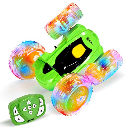 Contixo RC Stunt Car 4WD 2.4Ghz - Double Sided 360° Rotating Remote Control Toy with Lights, for Boys & Girls Age 4-12 Green