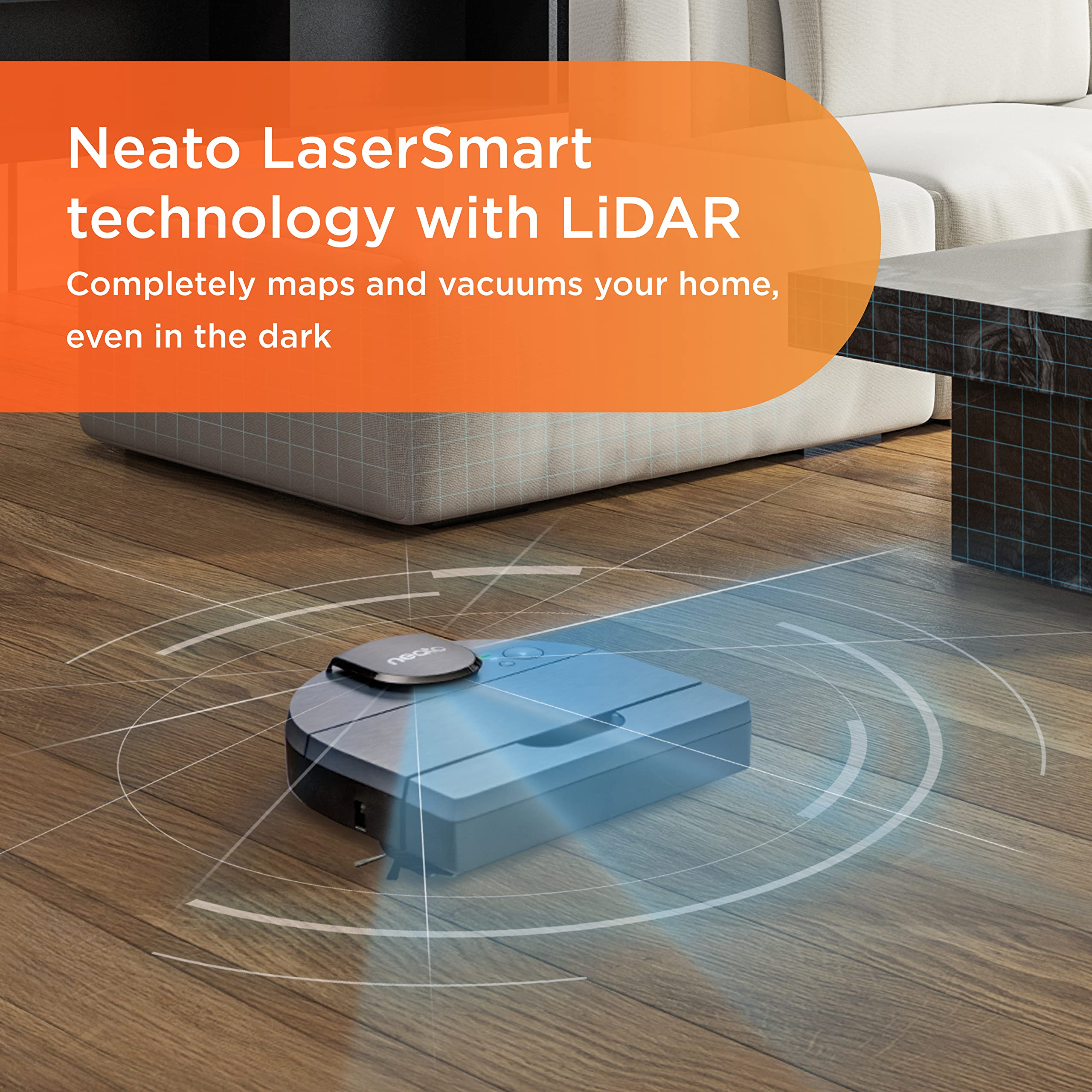 Neato D8 Intelligent Robot Vacuum Cleaner–LaserSmart Nav, Smart Mapping, No-Go Zones, WiFi Connected, 100-min runtime, Powerful Suction, Turbo Clean, Edges, Corners & Pet Hair, XXL Dustbin, Alexa