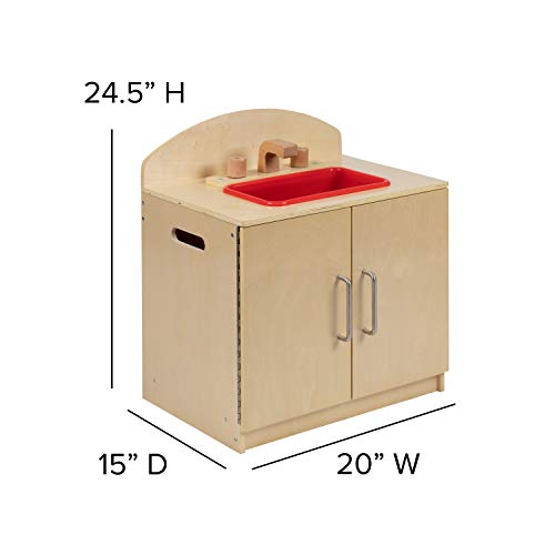 Flash Furniture Hercules Children's Wooden Kitchen Sink for Commercial or Home Use - Safe, Kid Friendly Design, Natural