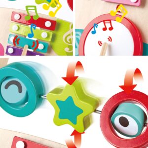 Hape Wooden Push and Pull Music Learning Walker| Multiple Activities Center for Toddlers Ages 10 Months and Up