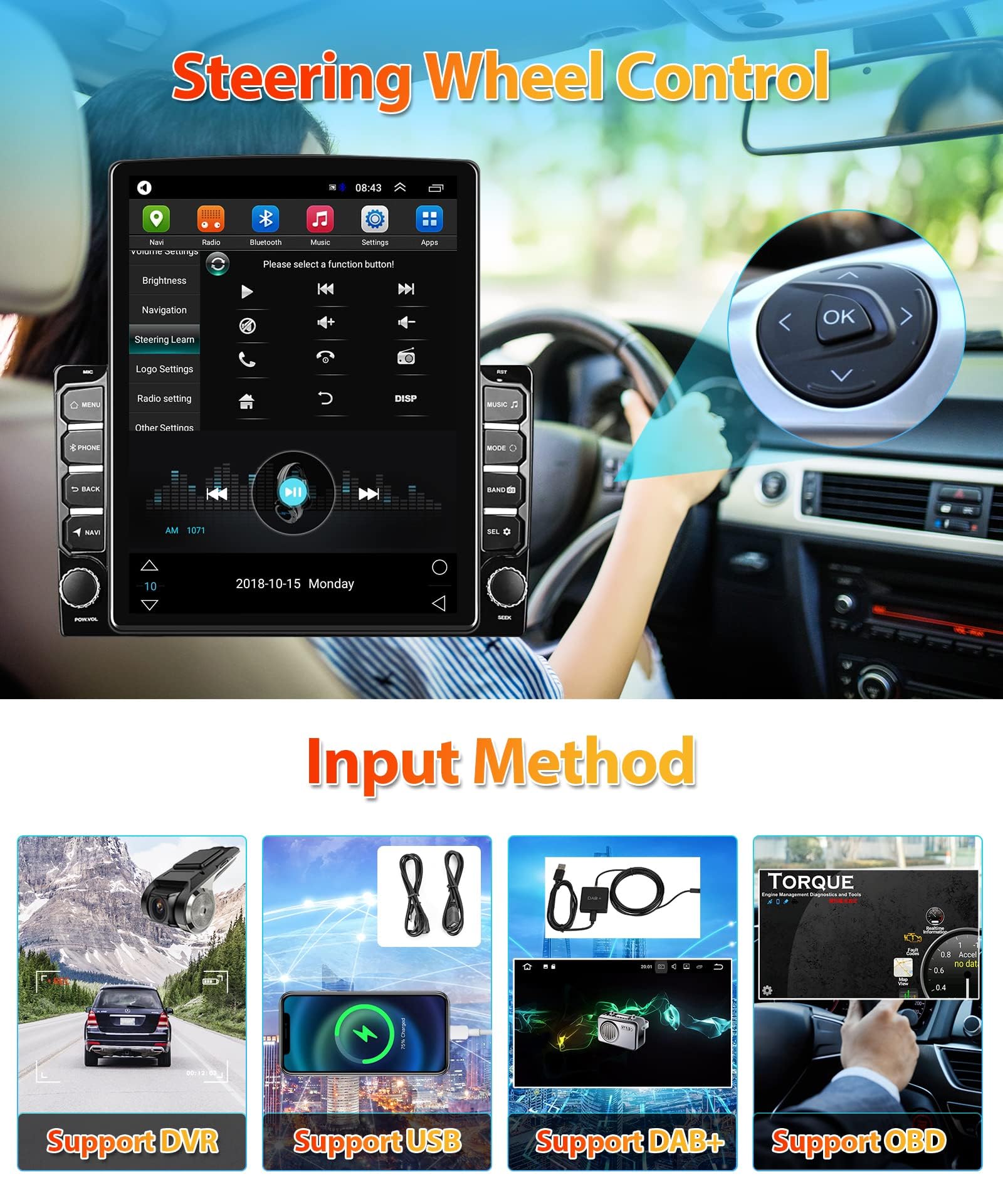 Rimoody Car Stereo Double Din Vertical Car Radio with Bluetooth GPS Navigation, 9.7'' Touchscreen Backup Camera IOS/Android Mirror Link USB FM WiFi Head Unit