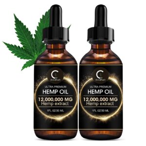 GPGP GreenPeople (2Pack) Natural Hemp Oil Extract 12,000,000MG, Immune System Support, Focus Calm, Stress, Mood, Pure Extract, Rich in Omega 3&6&9 Fatty Acids, 2 fl.oz.