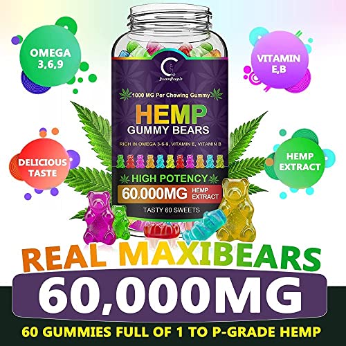 GPGP GreenPeople (3 Pack) Hemp Gummies 60,000mg Extra Strength, 100% Natural Hemp Oil Infused Bear Gummy, Promotes Focus Calm, Sleep and Calm Mood