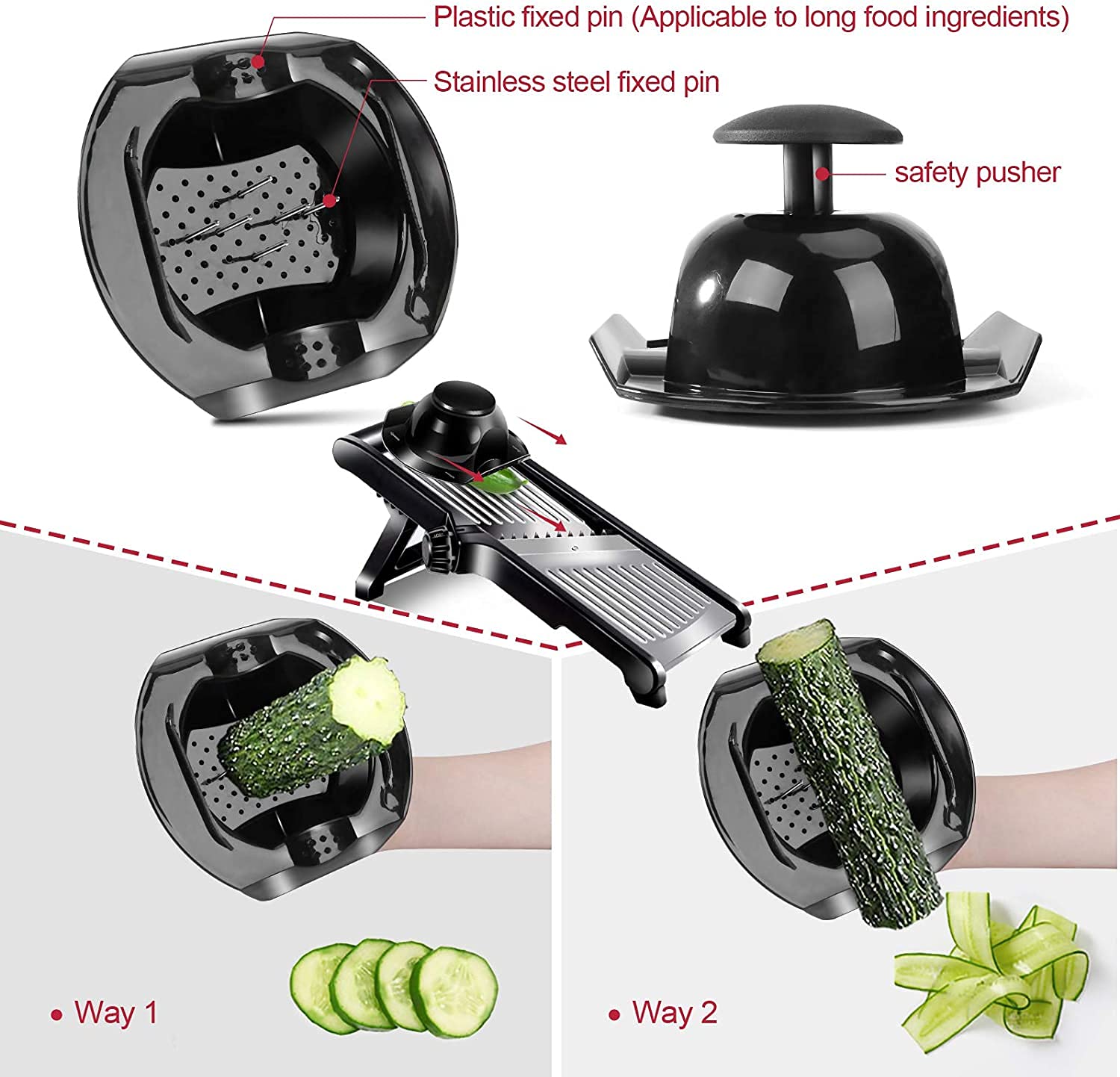 Masthome Professional Mandoline Slicer Stainless Steel Adjustable Blade,Food Cutter for Vegetable Fruit Cheese,Kitchen Food Blade Onion Cutter with Food Holder and Cut Resistant Glove