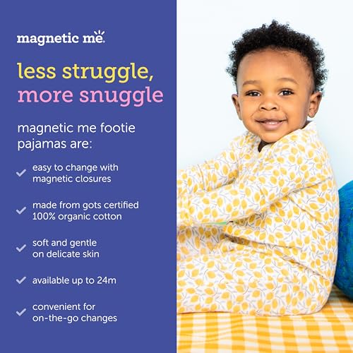 Magnetic Me Footie Pajamas 100% Organic Cotton Baby Sleepwear for Boys or Girls Quick Magnetic Fastener Sleeper Pop Jungle 0-3 Months