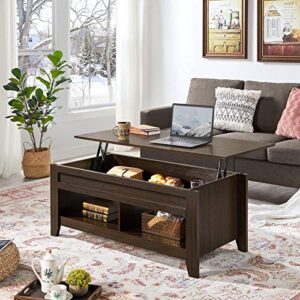 Yaheetech Lift Top Coffee Table with Hidden Storage Compartment & 2 Open Shelves, Rising Tabletop Pop Up Center Table for Living Room Reception Room, 47.5'' L, Espresso