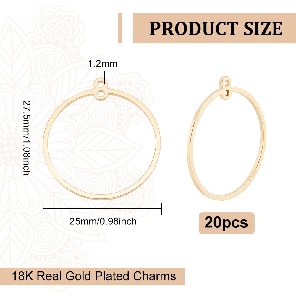 BENECREAT 20pcs 18K Real Gold Plated Round Beading Hoop Earring Finding Components for Jewelry Making, Wedding Mother's Day Festival Gift DIY, 27.5x25mm