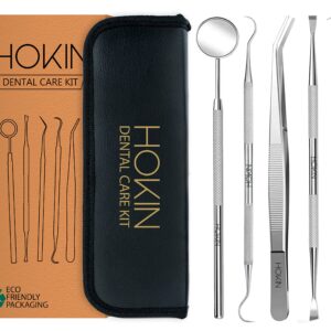 Dental Tools by HOKIN Plaque Remover Teeth Cleaning Tool Dental Care Kit Tooth Filling Repair Set Stainless Steel Dental Picks for Men Women Kids and Pet Care (5 Pcs)