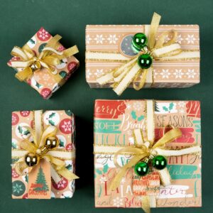 RUSPEPA Christmas Wrapping Paper, Kraft Paper - Christmas Tree, Snowflake and Seasonal Brocade Style Designs - 4 Rolls - 30 inches x 10 feet per Roll