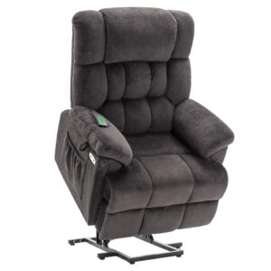 MCombo Power Lift Recliner Chair Sofa with Massage and Heat, Adjustable Headrest, 3 Positions, USB Ports, for Elderly People, 7533 (Fabric, Grey)