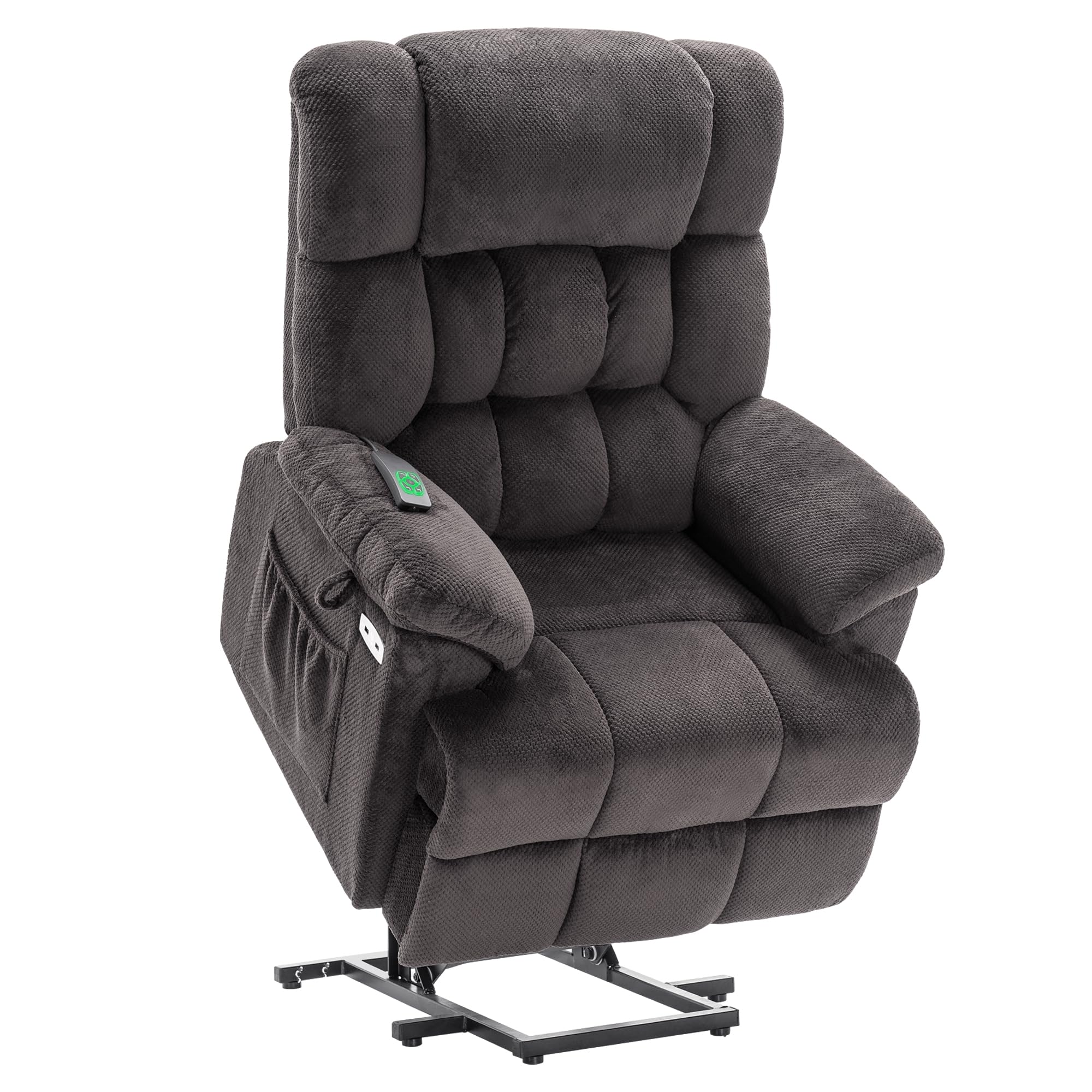 MCombo Power Lift Recliner Chair Sofa with Massage and Heat, Adjustable Headrest, 3 Positions, USB Ports, for Elderly People, 7533 (Fabric, Grey)