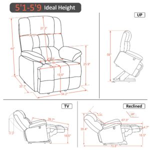 MCombo Power Lift Recliner Chair Sofa with Massage and Heat, Adjustable Headrest, 3 Positions, USB Ports, for Elderly People, 7533 (Fabric, Grey)