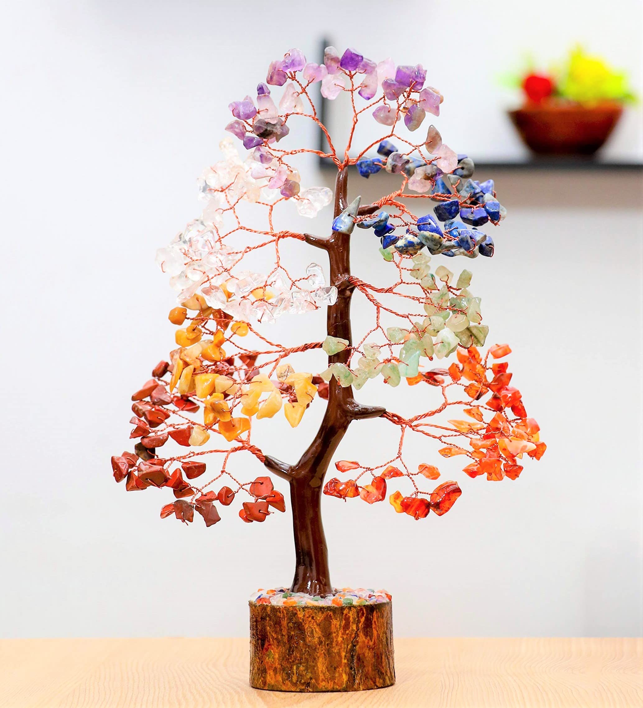 Crocon Seven Chakra Gemstone Tree Copper Wire Feng Shui Money Bonsai Good Luck Chakra Healing Crystals Home Decoration Ornament Figurine Wealth Prosperity Gift Size: 10-12"