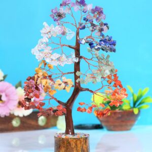 Crocon Seven Chakra Gemstone Tree Copper Wire Feng Shui Money Bonsai Good Luck Chakra Healing Crystals Home Decoration Ornament Figurine Wealth Prosperity Gift Size: 10-12"