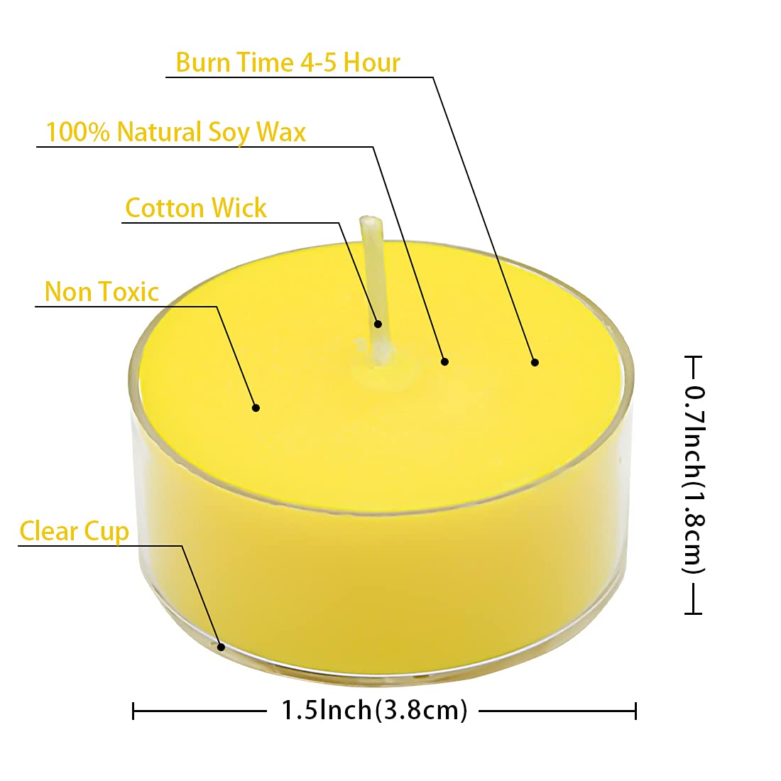 DEYBBY Aromatherapy Soy Wax Tea Candle, Lemon Scented Clear Cup Summer Candles Gift for Home|4 Hour Burn Time|Smokeless& Long Lasting|Great for Bar, Dinner (Pack of 12)