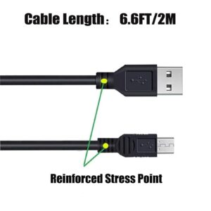 6.6Ft Charger Cable for PS3 Controller, 2Pack Long Mini USB Data Sync Transfer Charging Cord Compatible with Playstation 3, PS3 Slim, PS Move Controller