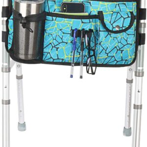 Double Sided Walker Bag, Walker Organizer Pouch Tote for Rollator and Folding Walker (Plaidblue)