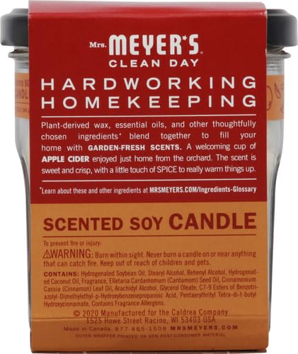 MRS. MEYER'S CLEAN DAY, Scented Soy Aromatherapy Candle, 35 Hour Burn Time, Made With Soy Wax And Essential Oils, Apple Cider, 7.2 Ounce