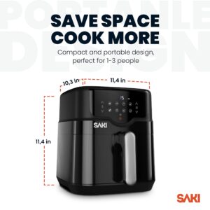 SAKI Smart WiFi Air Fryer 5 Quart, Air Fryer, Preheat, 7 Cooking Functions, 100 Recipes & Accessories Included, HF-8350DT, Black