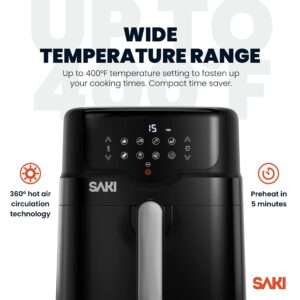 SAKI Smart WiFi Air Fryer 5 Quart, Air Fryer, Preheat, 7 Cooking Functions, 100 Recipes & Accessories Included, HF-8350DT, Black