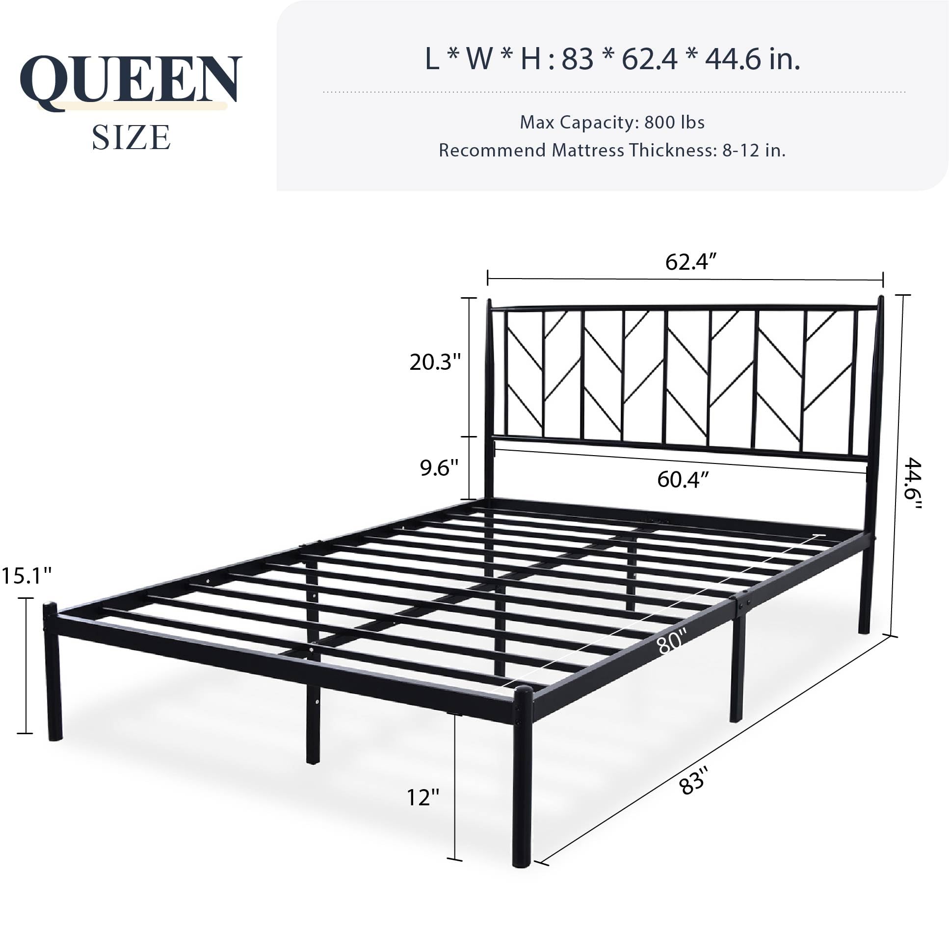 Allewie Queen Size Platform Bed Frame with Vintage Headboard, 14 Inches Metal Mattress Foundation for Storage, No Box Spring Needed, Easy Assembly, Modern, Black