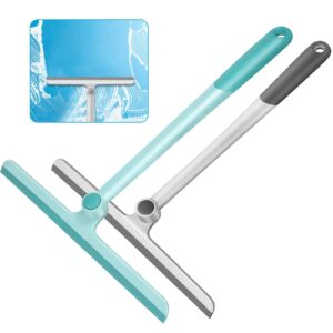 Shower Squeegee for Shower Doors, Shower Squeegee for Glass Doors, Bathroom, Mirrors, Windows Cars and Tile Walls, Silicone Handle Shower Squeegee 12 Inch （Grey+Green，2Pack）