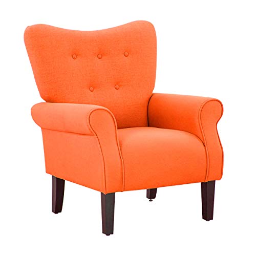 YOLENY Modern Accent Chair,High Back Armchair,Upholstered Fabric Button Single Sofa with Wooden Legs for Living Room,Bedroom,Club,Orange