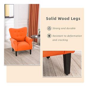 YOLENY Modern Accent Chair,High Back Armchair,Upholstered Fabric Button Single Sofa with Wooden Legs for Living Room,Bedroom,Club,Orange