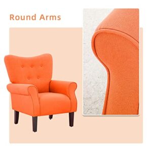 YOLENY Modern Accent Chair,High Back Armchair,Upholstered Fabric Button Single Sofa with Wooden Legs for Living Room,Bedroom,Club,Orange