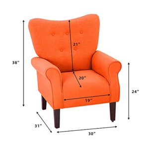 YOLENY Modern Accent Chair,High Back Armchair,Upholstered Fabric Button Single Sofa with Wooden Legs for Living Room,Bedroom,Club,Orange