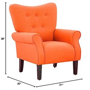 YOLENY Modern Accent Chair,High Back Armchair,Upholstered Fabric Button Single Sofa with Wooden Legs for Living Room,Bedroom,Club,Orange