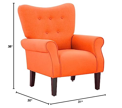 YOLENY Modern Accent Chair,High Back Armchair,Upholstered Fabric Button Single Sofa with Wooden Legs for Living Room,Bedroom,Club,Orange