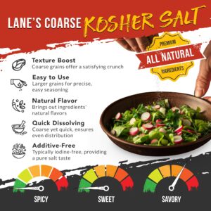 Lane's Kosher Salt Coarse Sea Salt Seasoning, All-Natural Premium Coarse Salt for BBQ, Gluten-Free Coarse Kosher Salt, No MSG, Made in USA, 16 Oz