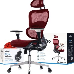 Oline ErgoPro Ergonomic Office Chair - Rolling Desk Chair with 4D Adjustable Armrest, 3D Lumbar Support and Blade Wheels - Mesh Computer Chair, Gaming Chairs, Executive Swivel Chair (Burgundy Red)