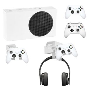 Wabracket Wall Mount Holder Bundle for XBOX Series S/One S/Xbox Series X, Double Controller Bracket with Charging Hole & Earphone Wall Mount, Space Saving Design with Charging Cable(White)