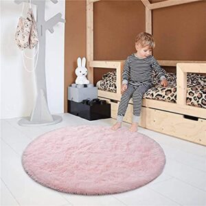 MIEMIE 4x4 Soft Pink Round Area Rug for Bedroom Modern Fluffy Circle Rug for Kids Girls Baby Room Indoor Plush Circular Nursery Rugs Cute Cozy Area Rugs for Living Room