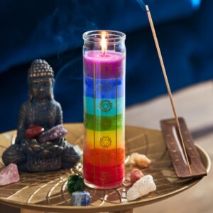 Simply Soson 2x8 inch 7 Chakra Candle Unscented Devotional Candle in Glass Jar - 1 Piece – Glass Prayer Candle - Promotes Positive Energy, Meditation & Relaxation