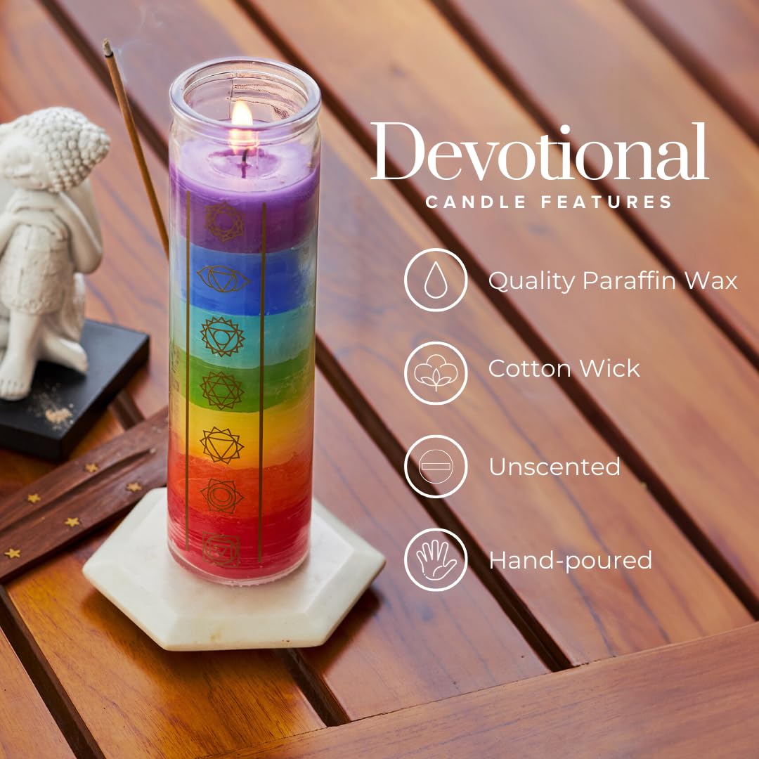 Simply Soson 2x8 inch 7 Chakra Candle Unscented Devotional Candle in Glass Jar - 1 Piece – Glass Prayer Candle - Promotes Positive Energy, Meditation & Relaxation