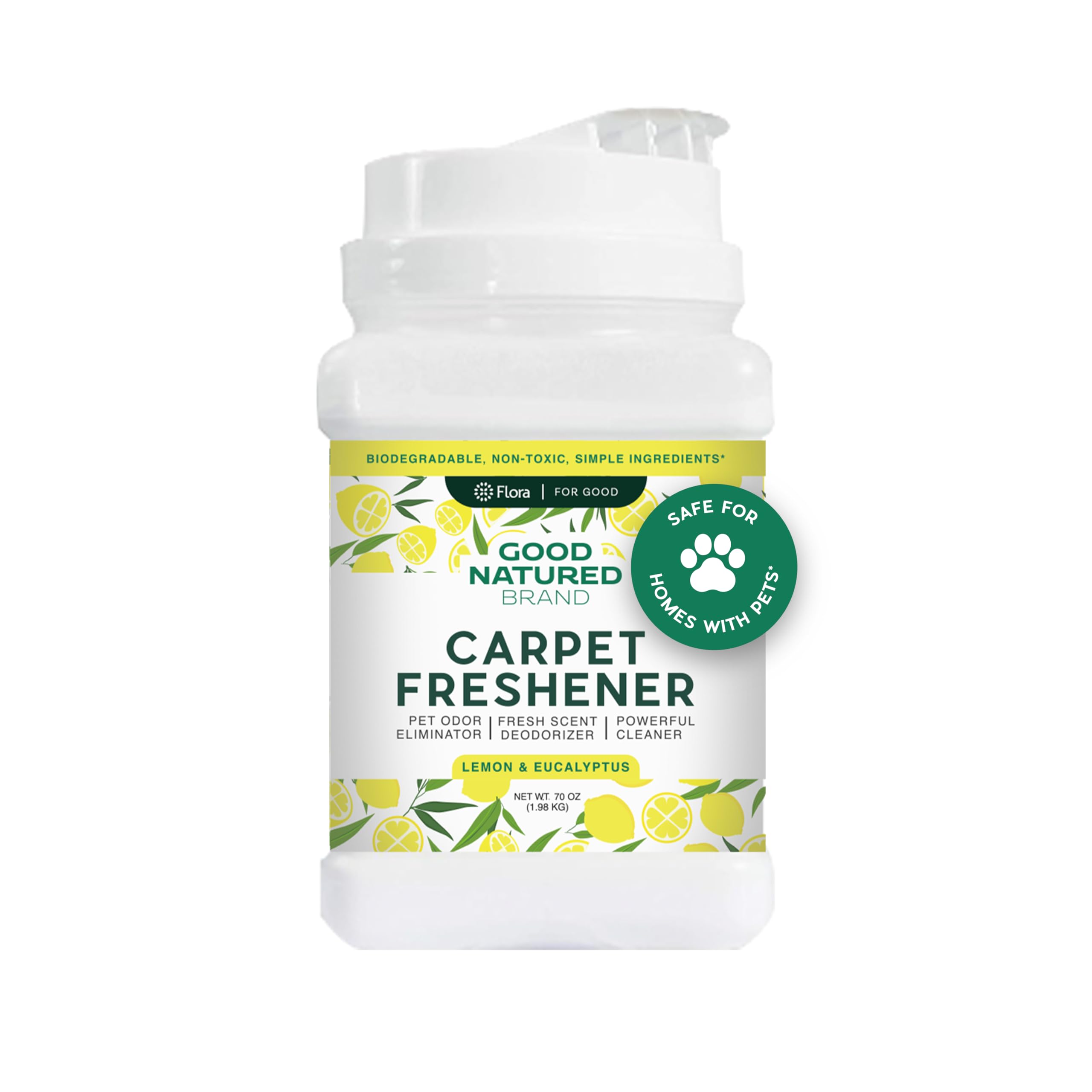 Good Natured Brand | Carpet Freshener & Deodorizer Powder | Pet Odor Eliminator for Strong Odor & Pet Urine | Fresh Natural Lemon & Eucalyptus Scent | Biodegradable, Safe for Homes with Pets - 70oz