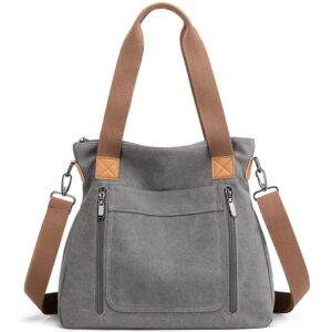 women's canvas tote handbags vintage casual shoulder work bag crossbody purses (grey) one size