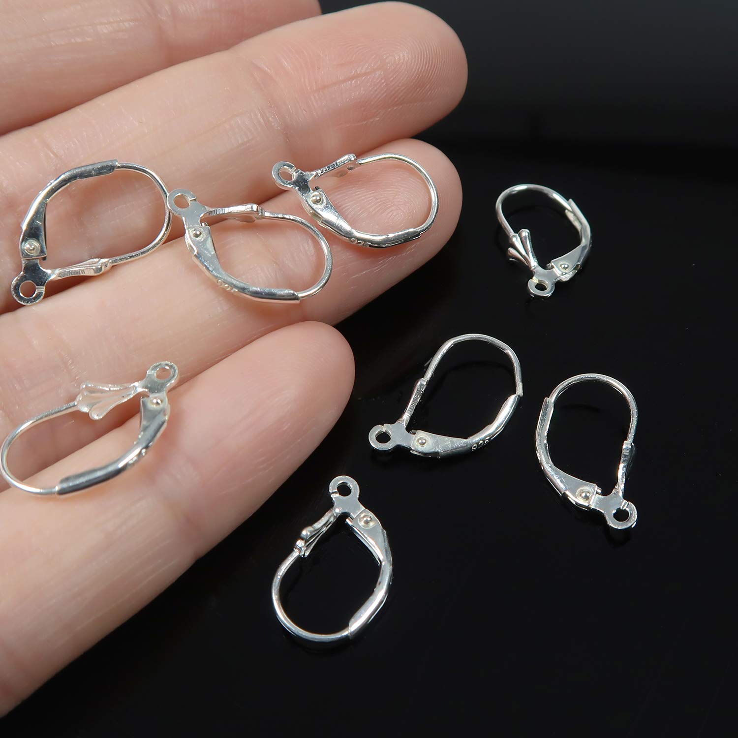 TOAOB 8pcs 925 Sterling Silver Leverback Earring Findings with Open Loop 10x17mm French Earring Hooks Dangle Ear Wire Clip Earring Connector for Jewelry Making