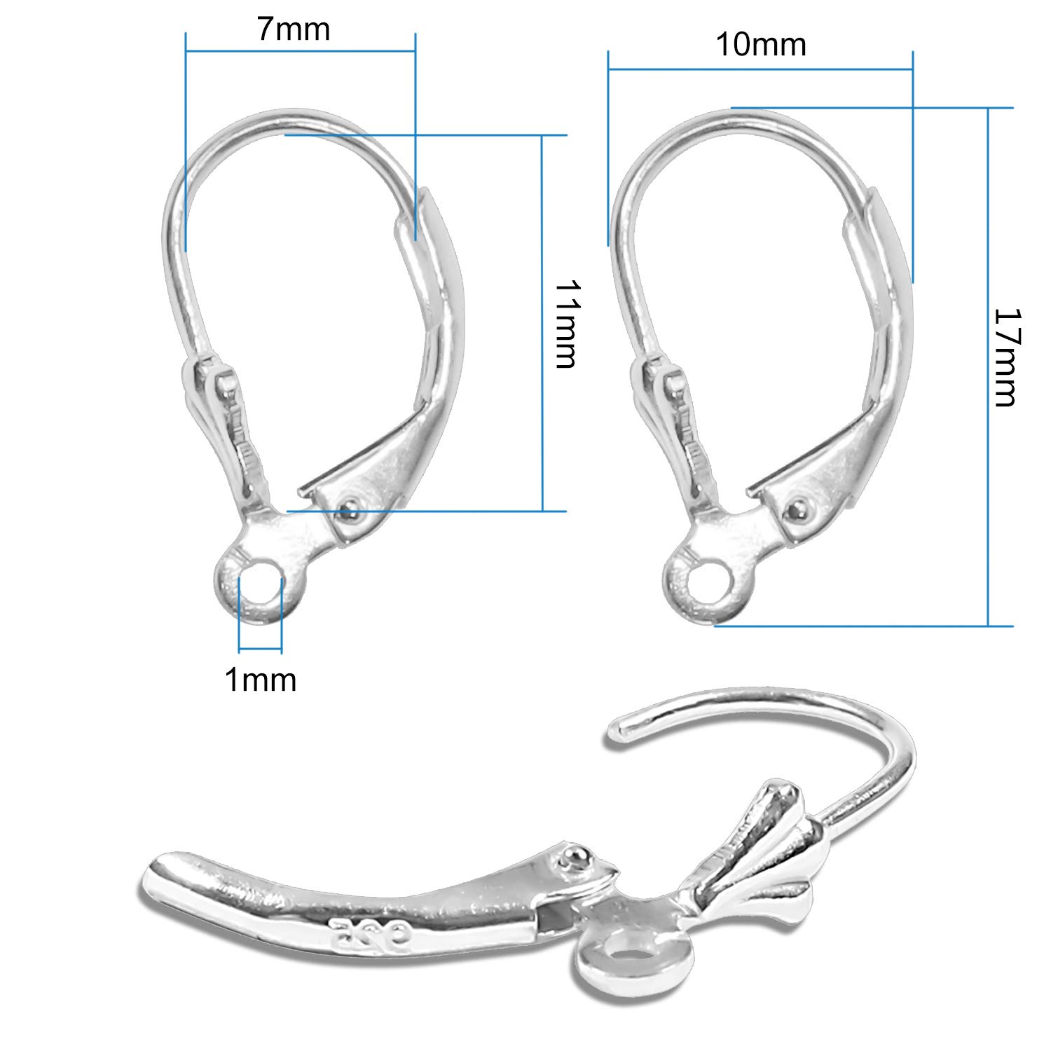 TOAOB 8pcs 925 Sterling Silver Leverback Earring Findings with Open Loop 10x17mm French Earring Hooks Dangle Ear Wire Clip Earring Connector for Jewelry Making